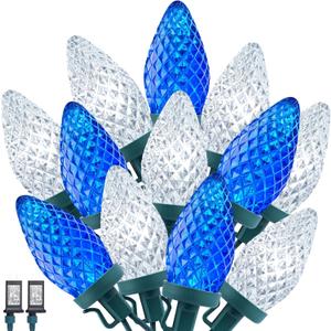 2 Pack C9 LED Christmas String Lights - Each 82ft 100 LED Outdoor String Lights with Timer and 8 Lighting Modes, Plug in Extendable Roofline Lights String for Outside Yard Christmas Holiday Decor (Blue and White)