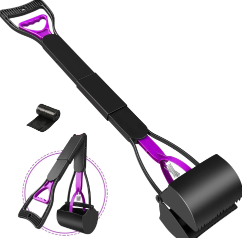 LPNPMFV9449388PPOGOO Non-Breakable Pooper Scooper for Dogs and Cats with Long Handle High Strength Material and Durable Spring for Easy Grass and Gravel Pick Up Purple