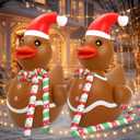 Lenwen 4ft Christmas Inflatable Duck Outdoor Decoration, Blow up Rubber Duck with Giant Candy Cane Inflatable Pool Float Golf Cart Decor for Xmas Holiday Yard Lawn Party Favor