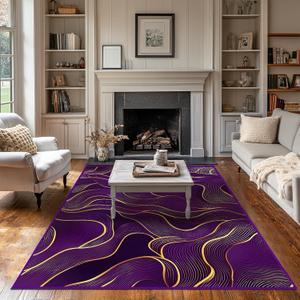 5x7 Area Rug Purple Gold Modern Rug for Living Room Indoor Machine Washable Abstract Rugs for Bedroom Dining Room Large Carpet Non-Slip Non-Shedding Throw Rug for Home Office Kids Playroom
