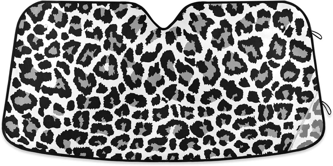 Car Windshield Sunshade Black and White Leopard Trucks Auto Blocks Sun Visor Keep Your Vehicle Cool UV and Heat Reflector