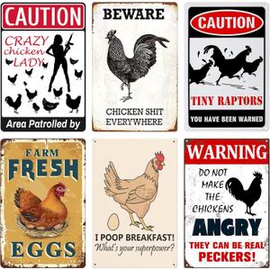 6 Piece Metal Signs Chicken Signs for Funny Coop Decor Signs for Outdoor Decor Farm Plaque Yard Chicken Coop Gift for Chicken Lovers Chickens Plaque 8x12 Inch