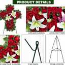 Cemetery Flower for Grave Decorations, Memorial Floral Cross with Easel Stand,Headstone Wreath-Red Rose Hibiscus/White Lily-28 Inch
