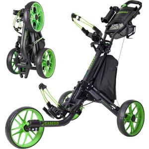 EASEGO Golf Push Cart 3 Wheel : Golf Bag Cart Foldable with Phone Holder/Cup/Umbrella Holder Compact Golf Pull Carts Quick Fold Golf Caddy Push Carts with Large Wheelbase for Different Terrain (Lime Green)