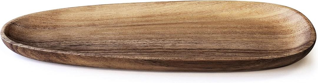 OHOM Foree Wooden Long Plate  Acacia Wood Serving Tray | 11.9 x 4.9 in Handcrafted Solid Wood Platter for Appetizers, Snacks & Home Dcor Display