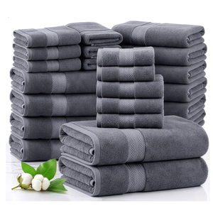 LANE LINEN 100% Cotton Bath Towels Set - 24 PCs - Durable, Quick Dry, Super Soft & Highly Absorbent - 4 Bath, 4 Fingertip, 6 Hand Towels, 8 Washcloths, 2 Bath Sheets - Perfect Family Set - Cool Grey