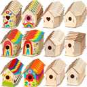 Amyhill 48 Pack Wooden Bird Houses Set for DIY Crafts Bulk Spring Unfinished DIY Wood Birdhouses to Paint Build Art Painting Bird House Hanging Spring Ornaments for Tree Crafts Party Gifts
