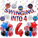 Spider Theme 4th Birthday Party Supplies Decorations Swinging into 4 Banner Red Blue Spider Theme Number Foil Balloons Hanging Swirl Cards Cartoon Parties Spiders Birthday Party Supplies
