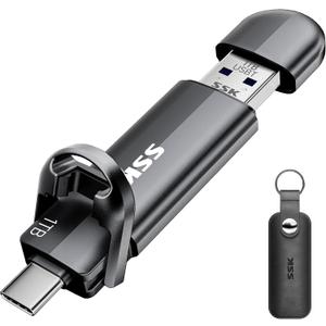 SSK USB C Drive 1tb,Dual Flash Drive Speed up tp 550MB/s 2-in-1 Memory Stick Type C+USB A 3.2 Gen2 Portable External Solid State SSD Thumb Drive for iPhone 15/16/PS4/Android Phone/Tablet/Windows/Mac