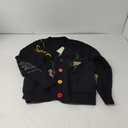 Women's Cable Knit Long Sleeve Open Front Cardigan Sheep V-Neck Button Down Embroidery Wool Blend Sweater Coat Outwear (Medium, Black)