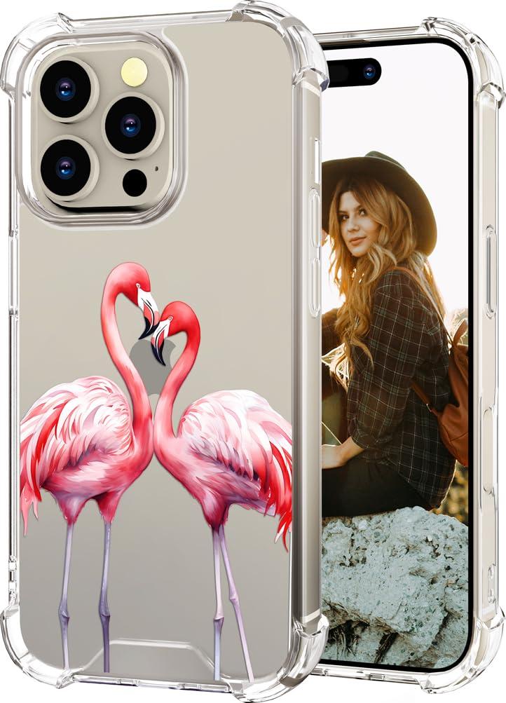 Hungo Compatible for iPhone 16 Promax Case for Women Girls Clear Design Cute,Girly Designer Aesthetic Pro Max Protector Pink Couple Flamingos in Love Heart Animal