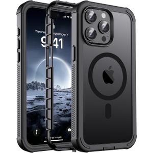 Magnetic for iPhone 15 Pro Case, [Compatible with MagSafe][Military Grade Drop Protection][Heavy Duty Protection][Non-Slip][Shockproof] 2-Layer Durable Bumper Phone Case 6.1'', Black