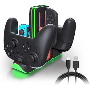 Switch 2 Charging Station for 4 Joy-Con & 2 Pro Controllers, 6-in-1 Fast Charging Dock with RGB LED Indicator, Compatible with Nintendo Switch 2/1/OLED