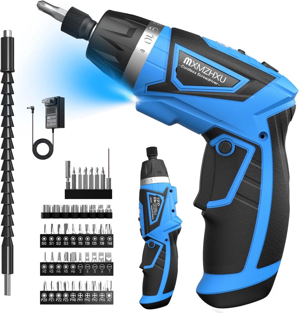 8V Cordless Screwdriver,Upgraded 10+1 Precision Torque Max 10Nm Electric Screwdriver,2000mAh Rechargeable Screw Gun with 50-Piece Kit,180 Pivoting Handle,LED Light,Gift for DIY & Home