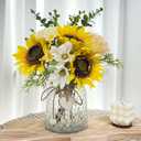 Fake Flowers in Vase,Artificial Sunflower Bouquets in Vase with a Flower Arrangement Holder,Table Centerpieces for Dining Room,Flower Centerpieces for Tables,Faux Flowers for Coffee Table Decor