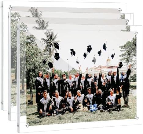 JUOIFIP 2 Pack Clear Acrylic Frame, Fits 8.5x11, 8x10 Picture or Certificate, No Drill Wall Mounted Photo Frames, Self Adhesive Diploma Frames with Magnetic, Full Frame-9x11.6 Inch