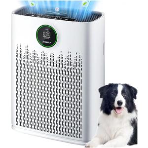 Air Purifiers for Home Large Room, Cover Up to 2400 Ft² with True HEPA Filter, Smart Mode, PM2.5 Air Quality Display, 22dB Sleep Mode, Aromatherapy with 2X-Purification & 360°Air Outlet, HAP603, White