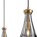 Raindrop Pendant Light, Brass Glass Pendant Lighting, Teardrops Modern Hanging Light for Entryway Foyer Stairway Kitchen Island Bedroom Dining Living Room Hallway (1-Pack Brass-rope)