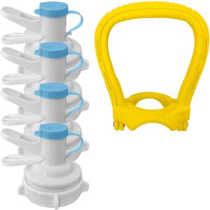 5Pcs Water Dispenser Valve Set, Reusable Water Jug Cap Bottle Spout with Handle, Plastic Spigot Faucet for 55mm Non Threaded Crown Top Jugs Bottles