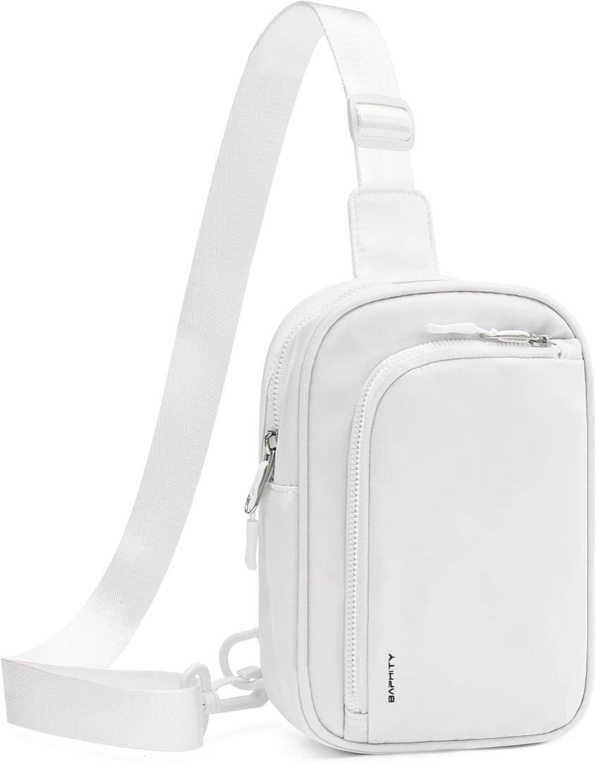 BAPHITY Small Mini Sling Bag for Women Men, Crossbody Bag Switchable Extended Strap Trendy Travel Daypack, White