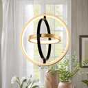 Modern LED Chandelier DIY Creative Chandelier Adjustable Hanging Round Ring 3 Ring 4000K Warm White Light Fixture for Dining Room Bedroom Kitchen Island Hall Black Gold (D = 11.8")
