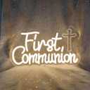 First Communion Neon Signs for Wall Decor, Neon LED Sign Baptism Decorations 1st Communion Decorations Primera Comunion First Holy Communion God Bless for Baptism Party, 13.3" x 7.7"