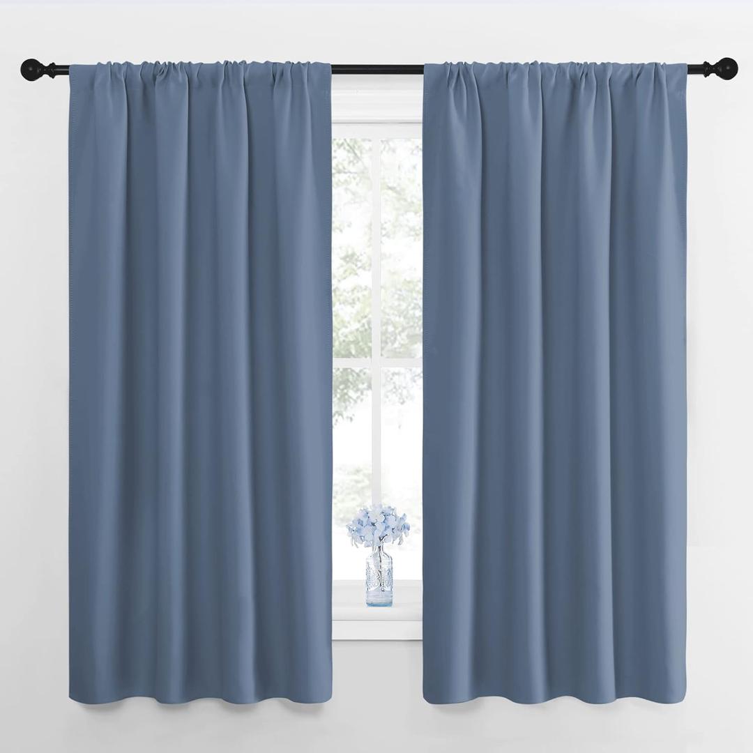 NICETOWN Blackout Curtains for Living Curtains, Triple Weave Home Decoration Thermal Insulated Solid Blackout Curtains & Drapes for Nursery (Stone Blue, Set of 2, 42-inch x 63-inch)