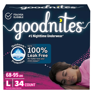 Goodnites Girls' Nighttime Bedwetting Underwear, Size Large (68-95 lbs), 34 Ct (2 Packs of 17)