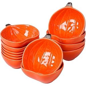 EIDIND 9 Pack Ceramic Pumpkin Bowls, 6 oz Small Fall Ramekins, Pumpkin Shaped Dishes for Halloween Thanksgiving Candy Snack Dip Sauce, Orange Mini Bowls for Autumn Party Decor