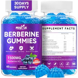 Berberine Gummies 1500mg  High Potency Berberine Supplement with Ceylon Cinnamon and Milk Thistle  Supports Glucose Metabolism & Natural Liver Function  Vegan, Sugar-Free, Non-GMO  60 Count