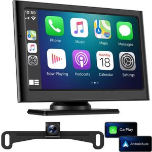 Wireless Apple Carplay Screen for Car:Sunlight Readable 7.2" HD Touchscreen with Wireless Android Auto,Backup Camera,Portable Carplay with Voice Control,AUX,FM Transmitter for Most Vehicle
