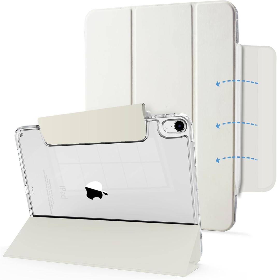 for iPad Air 11 Case 2025/2024(M3/2), iPad Air 5 Case 2022 10.9 Inches, 2020 iPad Air4th Generation 2020 Case with Pencil Holder, Transparent Clear Hard Back Shell (Creamy White)