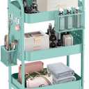 ALVOROG 3 Tier Rolling Cart with DIY Pegboards Metal Utility Cart with Wheels Handles Baskets Hooks, Craft Cart for Office Kitchen Bathroom, (Tiffany Blue)