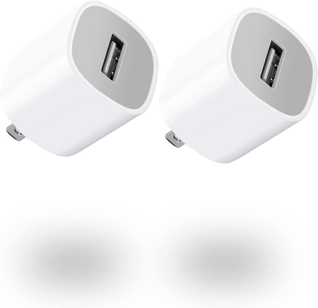 USB Wall Charger GKW Block Phone Charging Box Travel Plug Cube 2 Pack 5W Power Adapter for iPhone 14/13/12/11/10/8/7/6S/6/SE/XS/MAX/XR/X, Galaxy S7/S6/S5 Edge Kindle (Cable Not Included)
