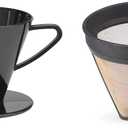 Fino Pour-Over Reusable Coffee Brewing Cone with Gold-Toned Mesh Permanent Coffee Filter, Number 2-Size, Black