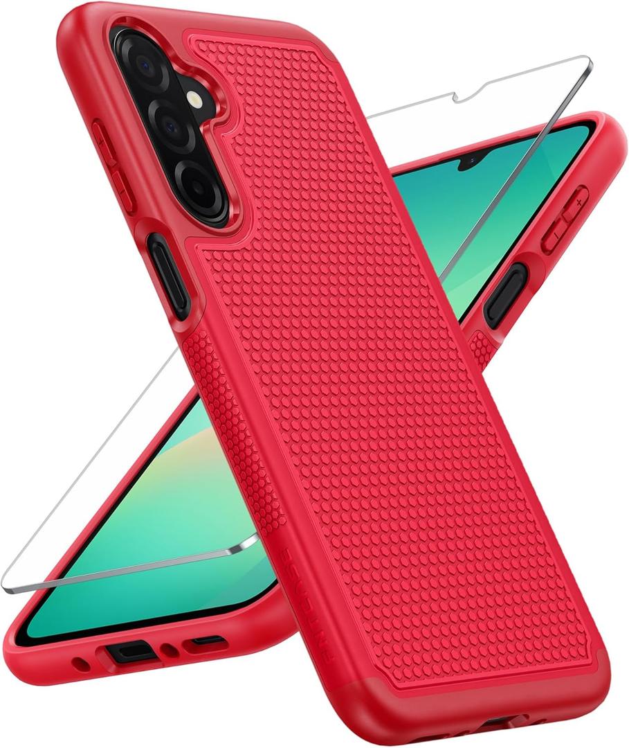 FNTCASE for Samsung Galaxy A26-5G Case: Dual Layer Protective Heavy Duty Cell Phone Cover Shockproof Rugged with Non Slip Textured Back - Military Protection Bumper Tough - 2025, 6.7 inch (Red)
