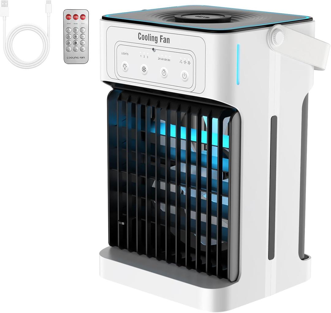 Portable Air Conditioners for Bedroom, Dual Motor Evaporative Air Cooler with 3 Speeds & 3 Mist, 7 Color Night Light Cooling Fan with 2-8H Timer, 1100ML Personal AC Unit for Office Room
