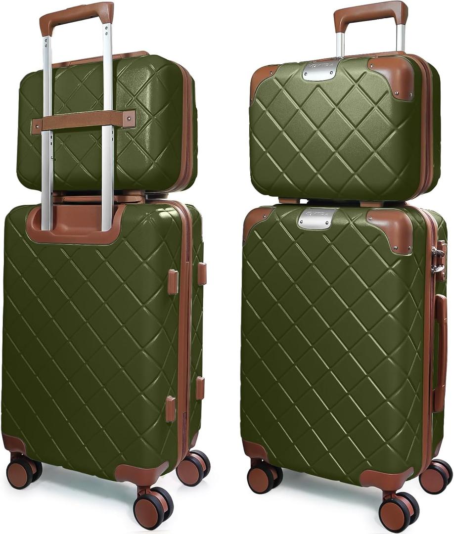 Lightweight Carry on Luggage 22x14x9 Airline Approved Suitcases with Wheels YKK Zipper TSA Lock, 2 Piece Luggage Set for Weekend Getaways & Travel Business (14/20 Green)