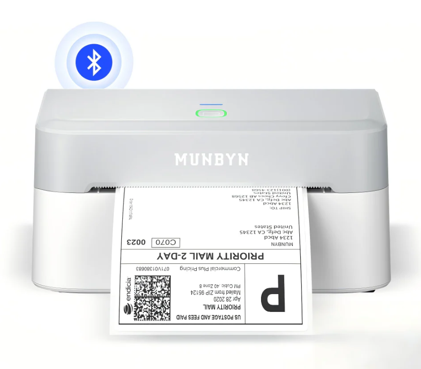 MUNBYN Bluetooth Thermal Label Printer RW403B, Wireless 4x6 Shipping Label Printer for Small Business, Compatible with Android, iPhone, Windows, Mac, Chromebook, Print Width 1.57"-4.25" (Grey)
