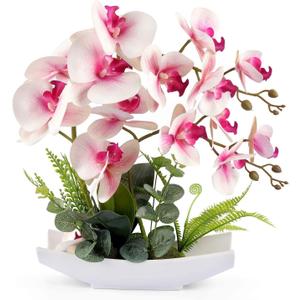 YOBANSA Decorative Real Touch Silk Orchid Bonsai, Artificial Flowers with Flower Pots Fake Flowers Arrangements for Home Decoration (New Pink 2)