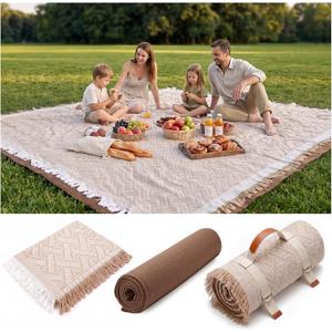 Genovega 2 in 1 Extra Large Rug Outdoor Picnic Blanket Waterproof Woven Boho Mat Giant Beach Towel Travel Essential Yoga Accessories Park Patio Lawn Garden Ground Music Festival Concert Must Have, Size: 6'8" x 6'8" (Square)
