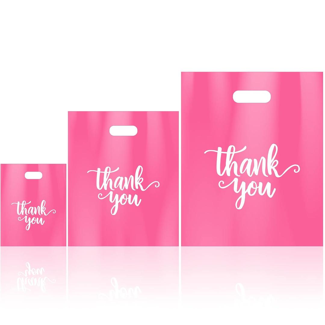 Eersida 200 Pcs Pink Thank You Plastic Bags with Handles Die Cut Plastic Shopping Merchandise Bags Bulk 3 Sizes Retail Grocery Shopping Pack for Small Business Goodie Wedding Party Eersida 200 Pcs Pink Thank You Plastic Bags with Handles Die Cut Plastic Shopping Merchandise Bags Bulk 3 Sizes Retail Grocery Shopping Pack for Small Business Goodie Wedding Party