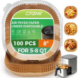 Air Fryer Liners Disposable, 100 PCS Non-Stick Air Fryer Paper Liners, Waterproof and Oilproof for Easy Cleanup, 8" Square Unbleached Parchment Paper for 5-8 QT Air Fryer, Baking, Microwave, Oven