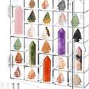 Jucoan 30 Grids Adjustable Rock Display Case, Clear Wall Mounted or Desktop Acrylic Rock Collection Organizer Display Shadow Box with Door for Arrowhead Rock, Crystal, Gems, Collectibles