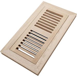 Oak Floor Register for 4x10 Inch Duct Holes - Flush Mount Floor Vent with Metal Damper - White Wooden Vent Covers for Home Floor - 0.8 Inch Thickness - Unfinished