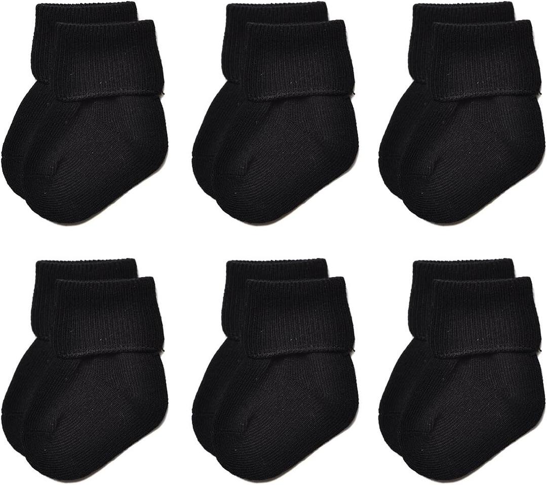 EPEIUS Baby Socks Unisex-Baby Seamless Turn Cuff Socks Cotton Rich Booties Socks 6 Pairs Pack Newborn Infant Toddlers (3-12 Months)