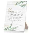 RUNMESS Wedding Engagement Wooden Stand 5x7 Inch,Your Presence Is The Greatest Gift Wooden Sign,Bridal Shower Table Sign,Wedding Reception Decor