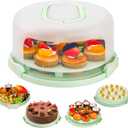 NPLUX Green Cake Containers with Lids Round Plastic Cupcake Holders 4-in-1 Multipurpose Cake Carrier Holder for 11 Inch Cake Pies Cupcake Eggs Fruit or Snack Transport