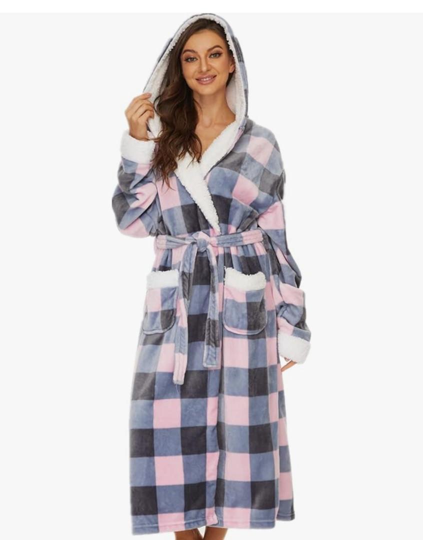 iniber Plush Robes for Women, Womens Robe Long, Fuzzy Fluffy Soft Warm Fleece Hooded Bathrobe