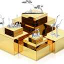 Geelin 8 Pack Acrylic Buffet Risers - 3 to 10 Inch Decorative Cube Boxes, Display Stands with Hollow Bottoms for Food Jewelry Table Display Supplies(Gold,Flat)